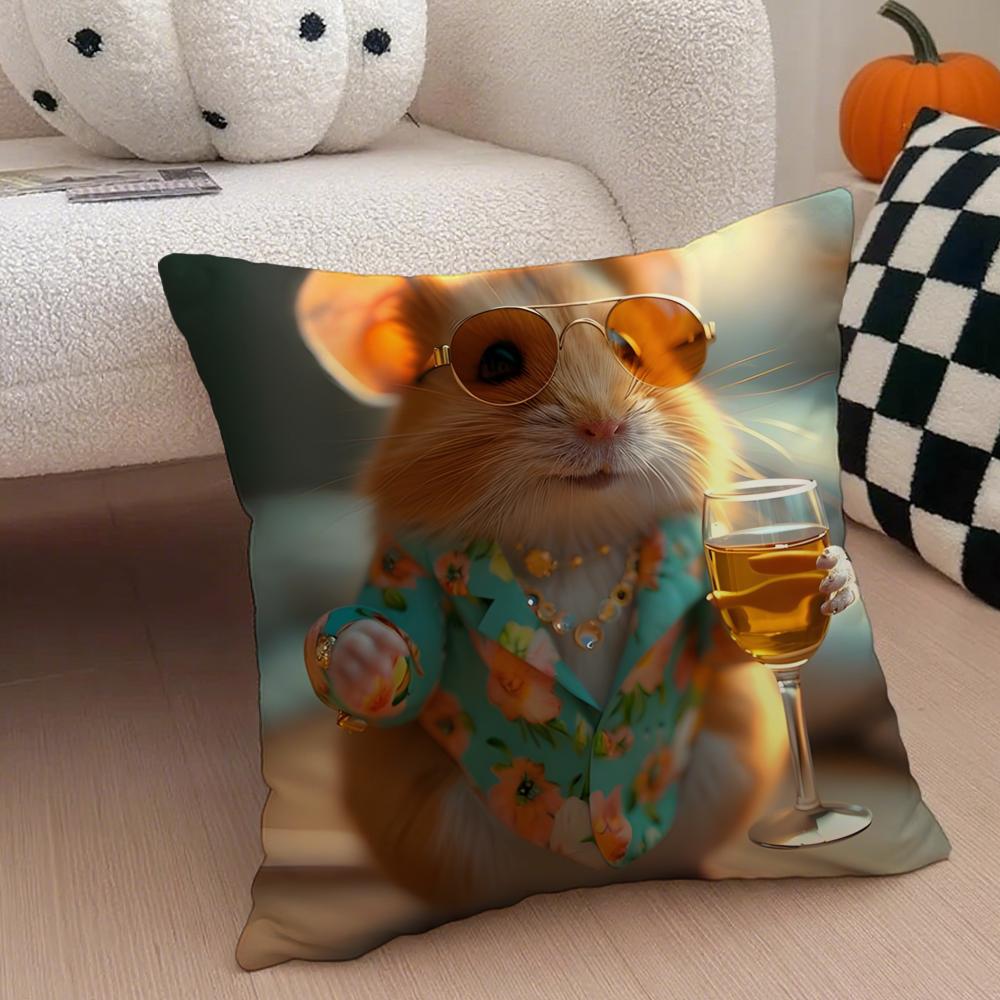 Hilarious Funny Hamster Meme Cute Art Cushion Cover Throw Pillow Cover Hidden Button Durable Polyester Chair Cushion