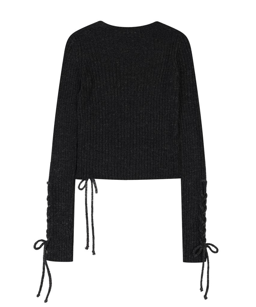 ORDINARY HOLIDAY Lace-Up Slim Pullover [Black]