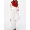 White Denim Jeans for Women, Plus Size, Summer Thin High-Waisted Loose Fit, Slimming Floor-Length Pants for Plus-Size Girls, Drapey Wide-Leg Pants