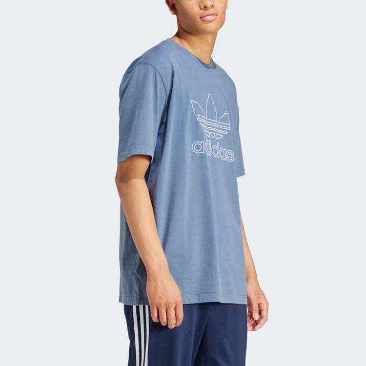 Adidas Originals Adicolor Outline Trefoil Tee With Letter Logo Print Men Tops Blue IR8002