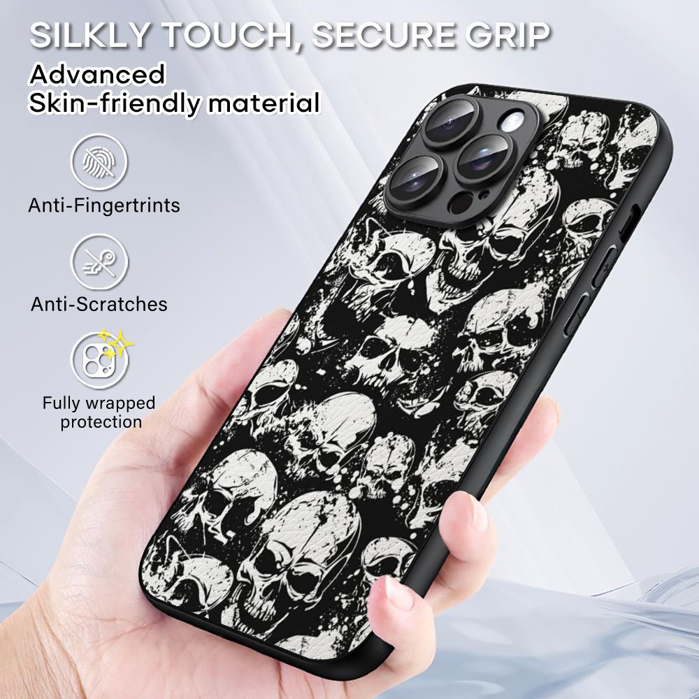 Cool Hip-hop Skull Logo Poster Phone Case For iPhone 16 15 14 13 12 11 Plus Pro Max Limited Black Hard Case Sheepskin