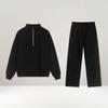 Casual Half-Zip Sweatshirt Pants Set Womens Loose Fit Cotton Outfit