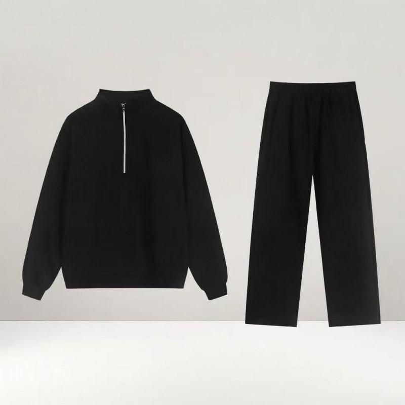 Casual Half-Zip Sweatshirt Pants Set Womens Loose Fit Cotton Outfit