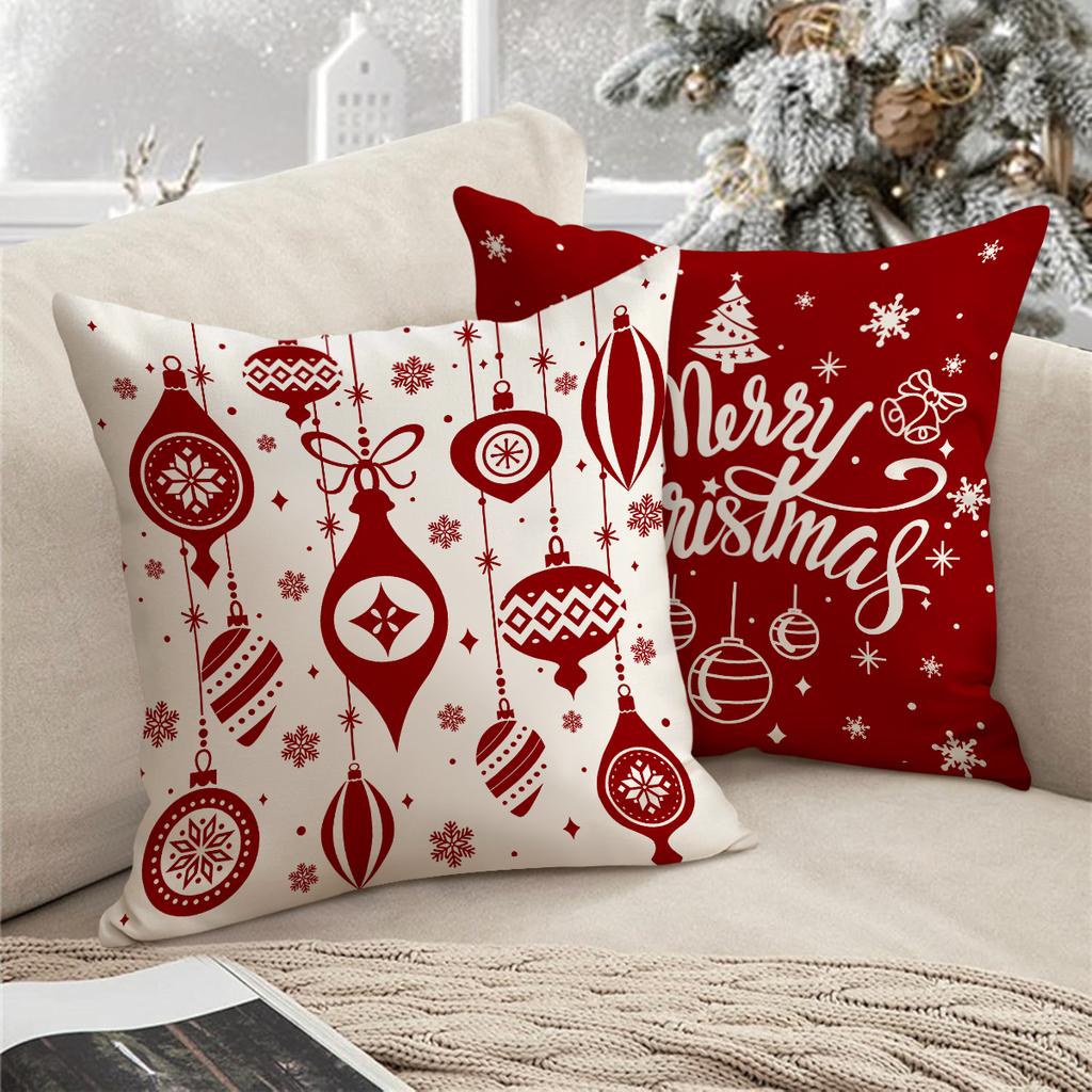 1/4 Pcs Red Christmas Pillowcase Snowflake Christmas Ball Pendant Pattern Cushion Cover Winter Holiday Home Decoration