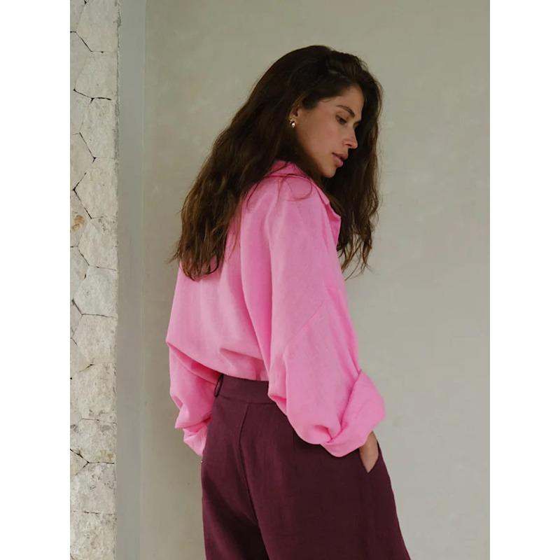 Autumn thin fashion all-match ladies casual button-down shirt, lazy fashion casual solid color simple loose shirt