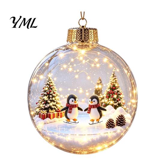 Decorative Holiday Lighted Scenes Glowing Christmas Story Ornament, Light-Up Ball with Warm LED Light, Mini Acrylic Festive Tree Baubles Scene