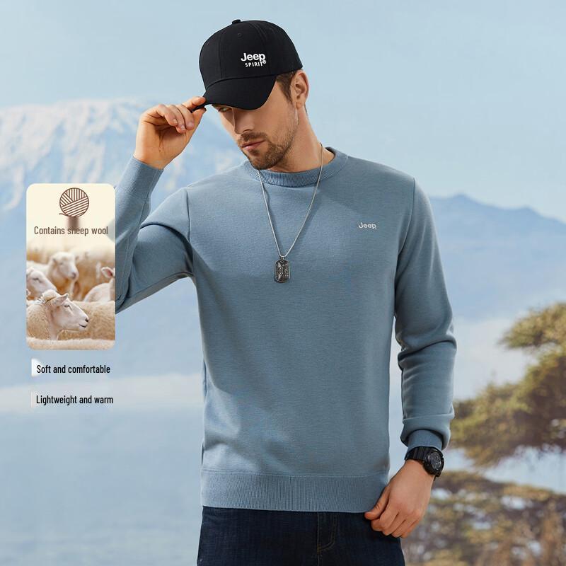 JEEP Men s Solid Color Wool Blend Thickened Round Neck Sweater M