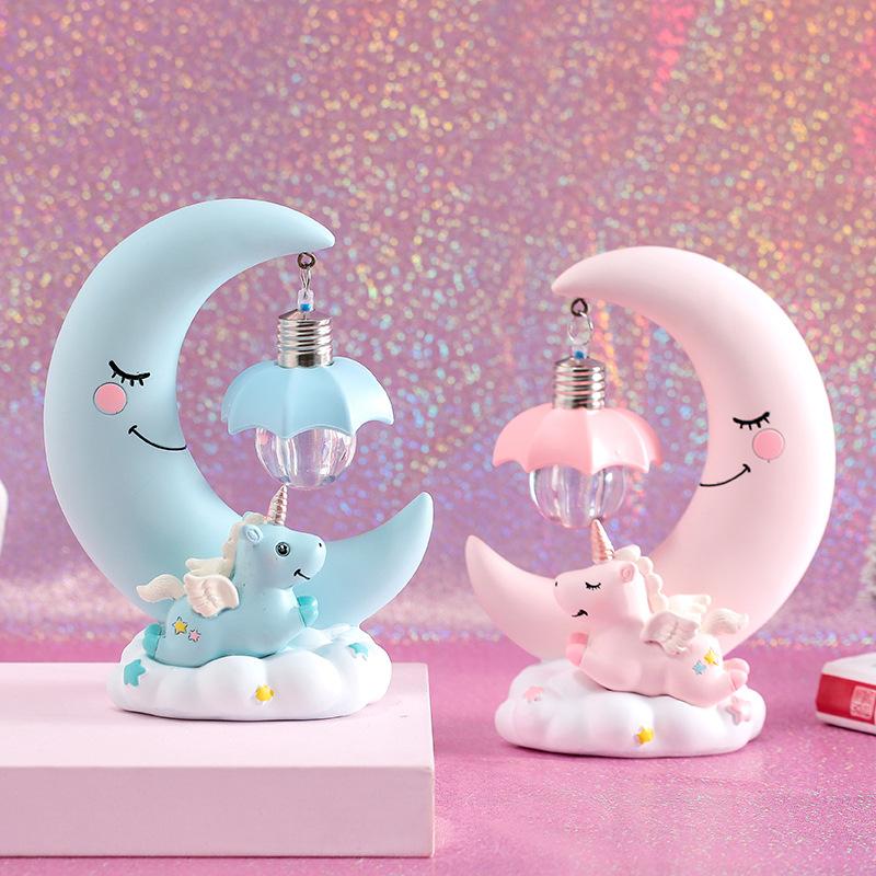 LED 3D Unicorn Bedside Desk Lamp Night Light Moon Lights Kids Bedroom