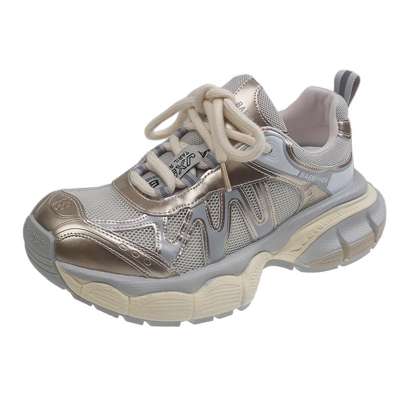 2025 summer color matching mesh breathable thick sole heightening dad shoes versatile niche lightweight casual sports shoes ins