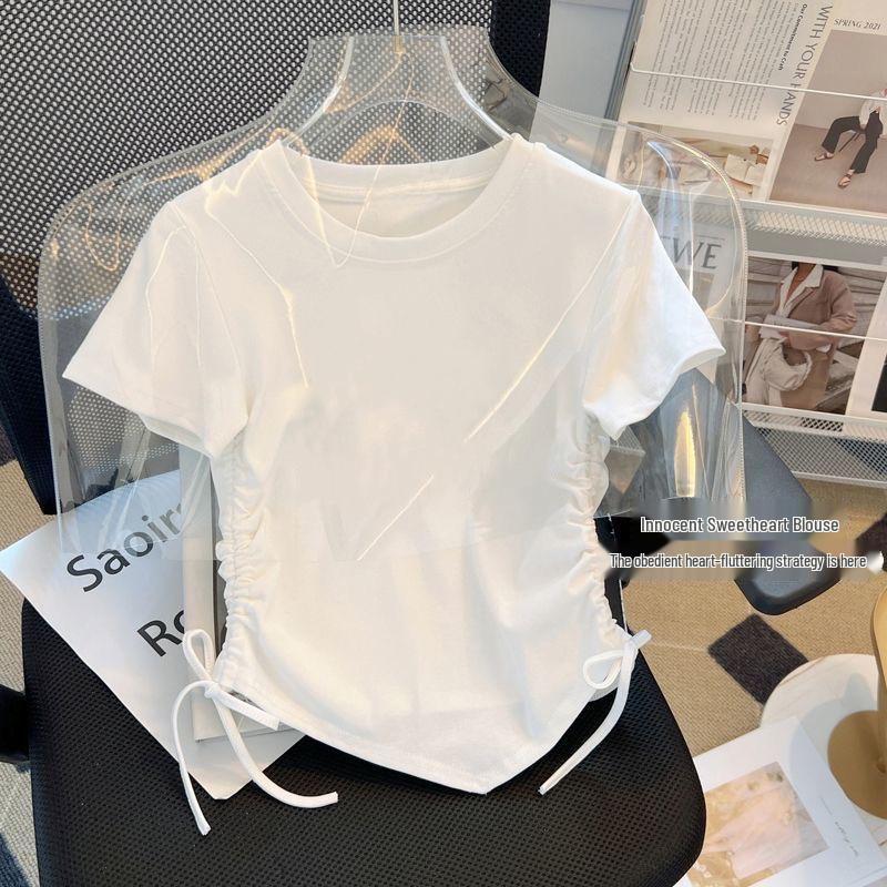 

Girls New Chinese Style Two-Piece Drawstring Summer T-Shirt Set - Printed Fashion Short Sleeve Top 100 for Height 90-98cm