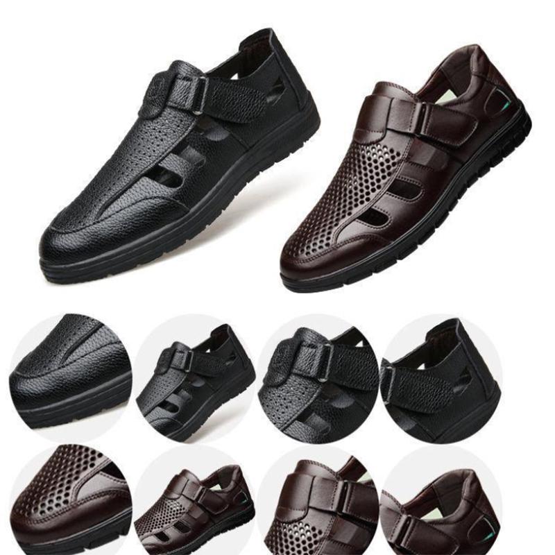 Sommer Herren Business Casual Leder Spitze Loch Hohl Mesh Arbeitssandalen