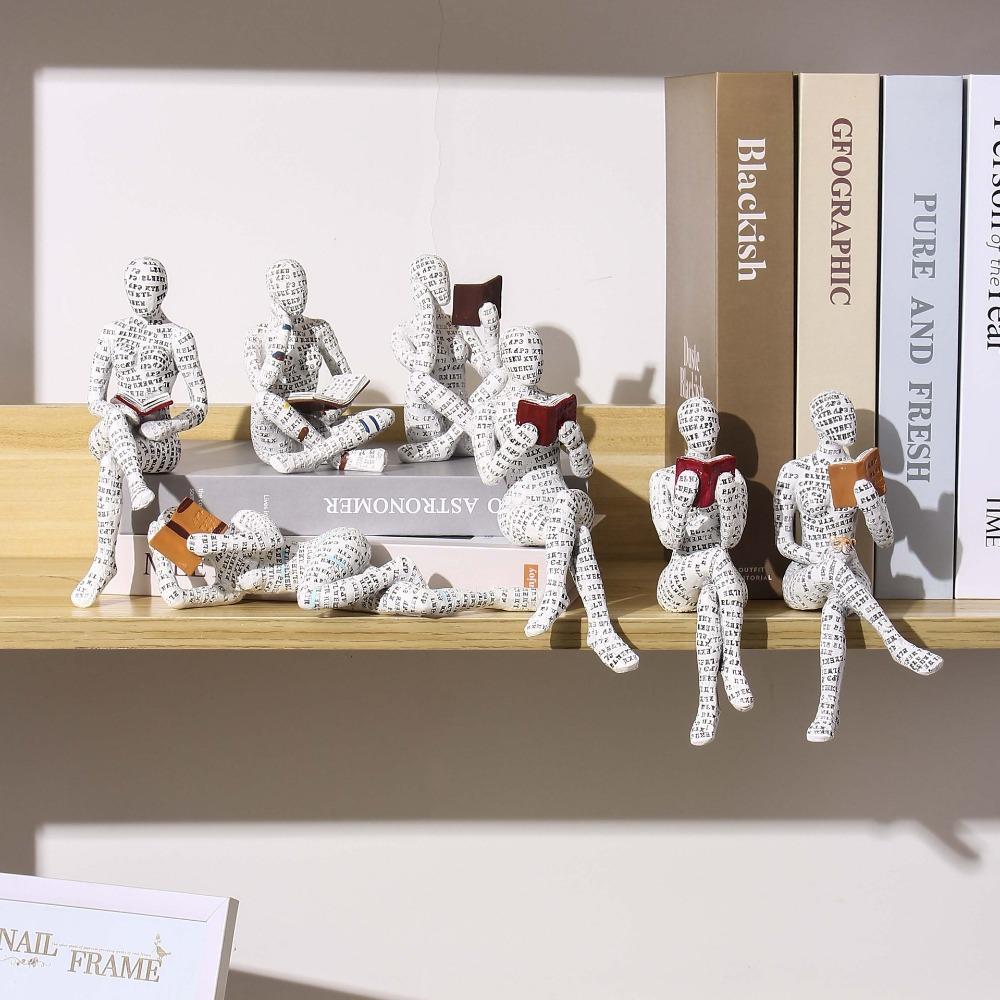 Creative Mini Reading Woman Figurine Thinker Style Nordic Modern Abstract Sculptures Resin Simple Art Sculpture Bookshelf Decor