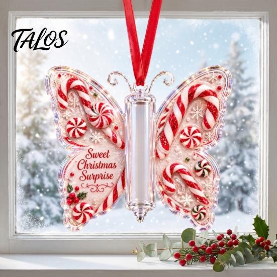 Santa Claus Ornament Christmas Cash Gift Ornament, Acrylic Butterfly Money Holder with Built‑in Unique Gifts Clear Compartment, Holiday Hanging for