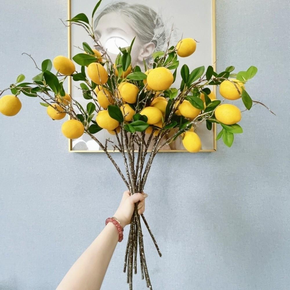 Faux Lemon Artificial Lemon Fruit Green Leaves Simulation Fruit Tree Holiday Party Wedding