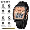 Sanda Barrel-Shaped Men's Dual Display Watch - Fashionable, Vibrant, Luminous, Waterproof, with Alarm Clock.