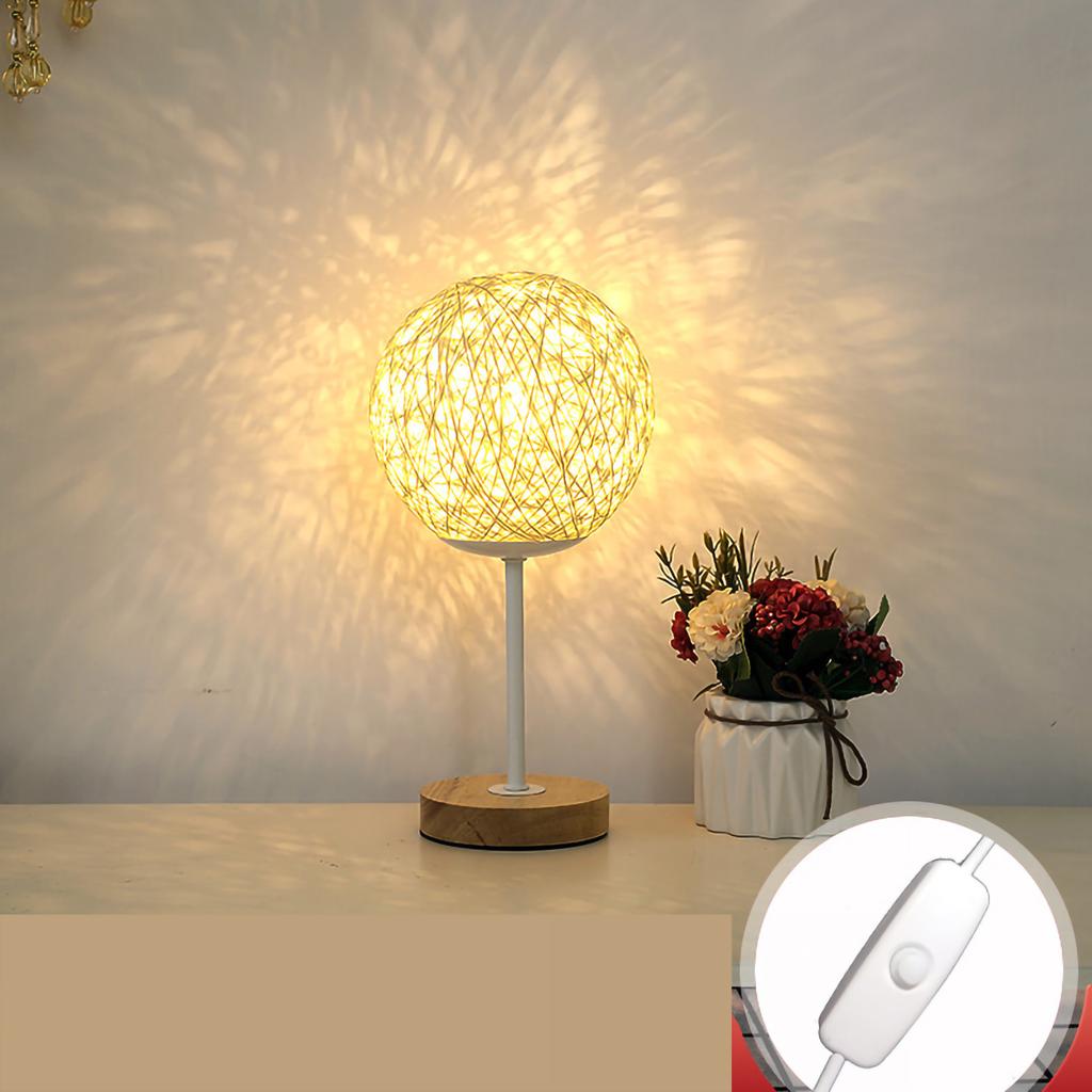 Desk Lamp Bamboo Wood USB Charging Rattan Ball Shape LED Night Light for Dormitory Bedroom