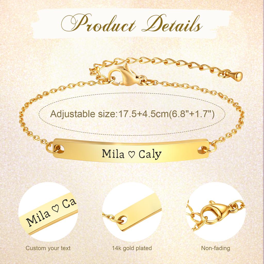 Personalized Engrave ID Name Bracelet Stainless Steel Wrist Chain Customized Jewelry for Women Girlfriend Family Gift