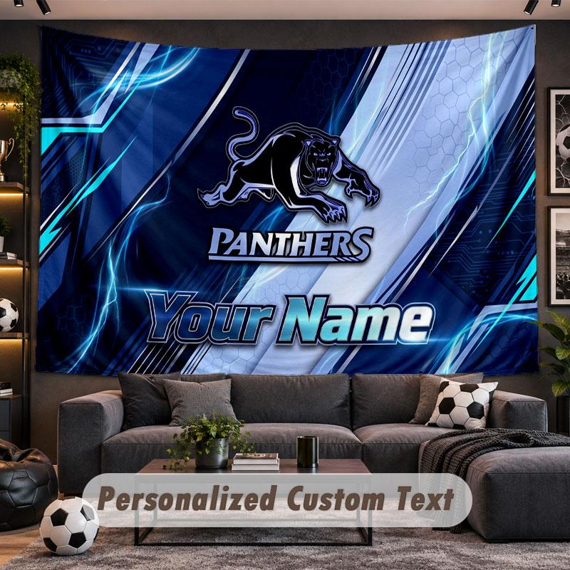 Wall Hanging Tapestry Custom NamePenrith Panthers Pattern Personalized Printed Fabric Wall Decor