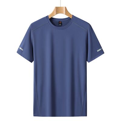 Oddychający T-shirt z krótkim rękawem z lodowego jedwabiu, letni, casualowy, męski, sportowy, casualowy, plus size