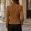 Womens Winter Suede-Like Cropped Tailored Jacket With Stand Collar Three-Button