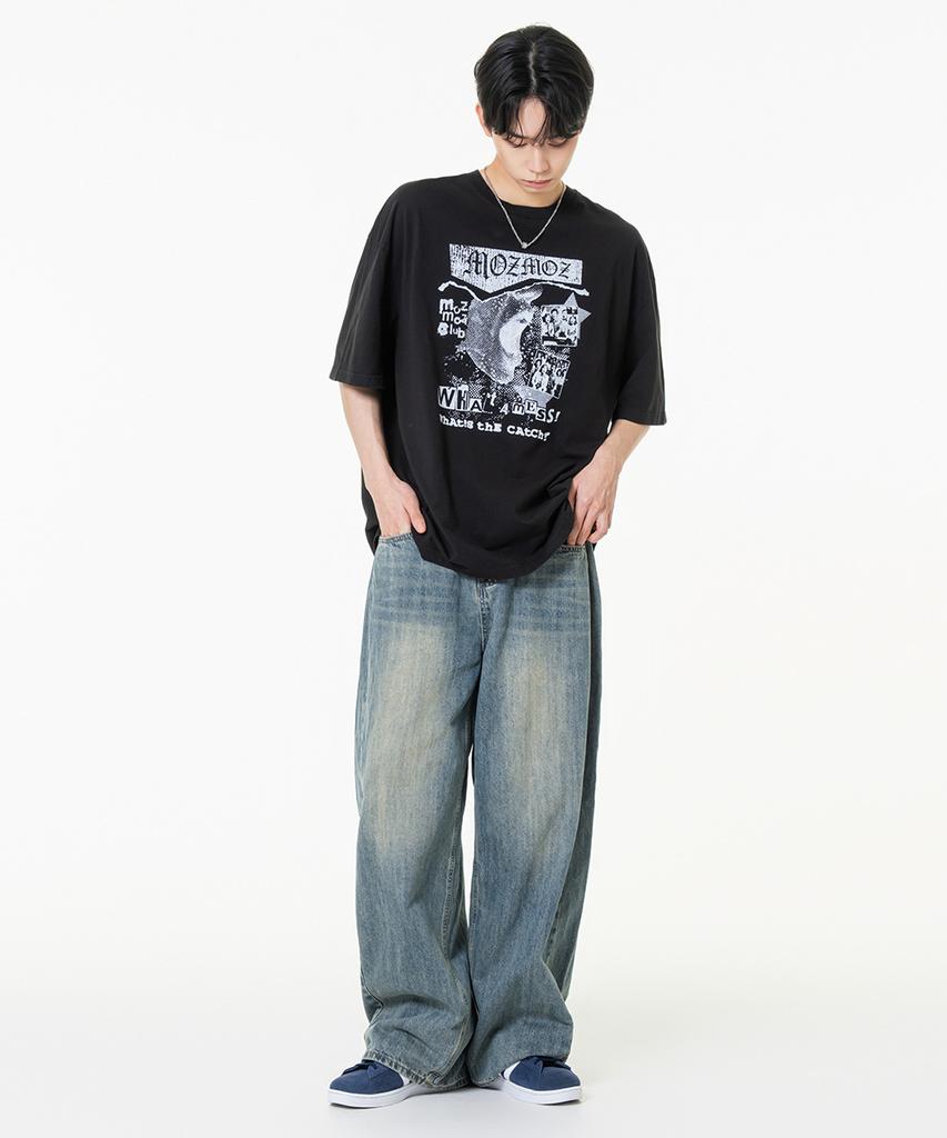 MOZMOZ Scream Pigment Oversized Short Sleeve T-Shirt Black