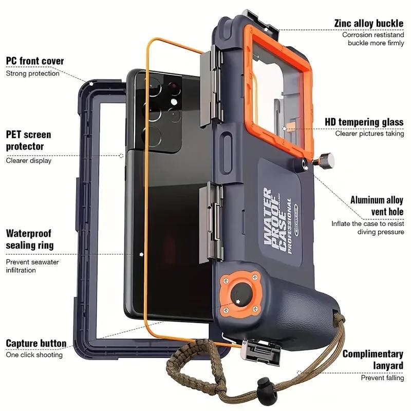 Waterproof Phone Case Holsters & 15m Diving 50ft Swimming Premium Protective Housing & Lanyard For iPhone Samsung 6.8" Phone