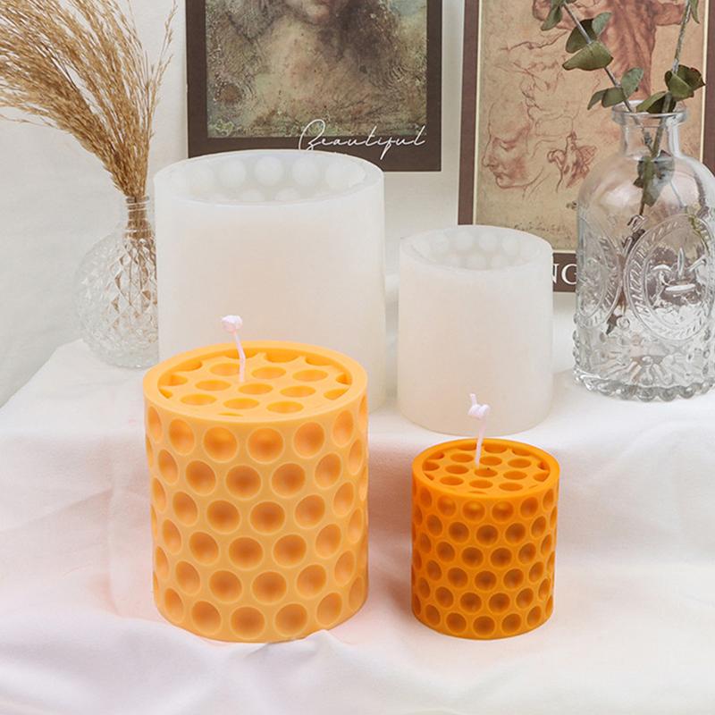 3D Relief Bee Cylindrical Candle Silicone Mold Diy Honeycomb Column Aromatherapy Candle Plaster Making Tool Handmade Gift Decor