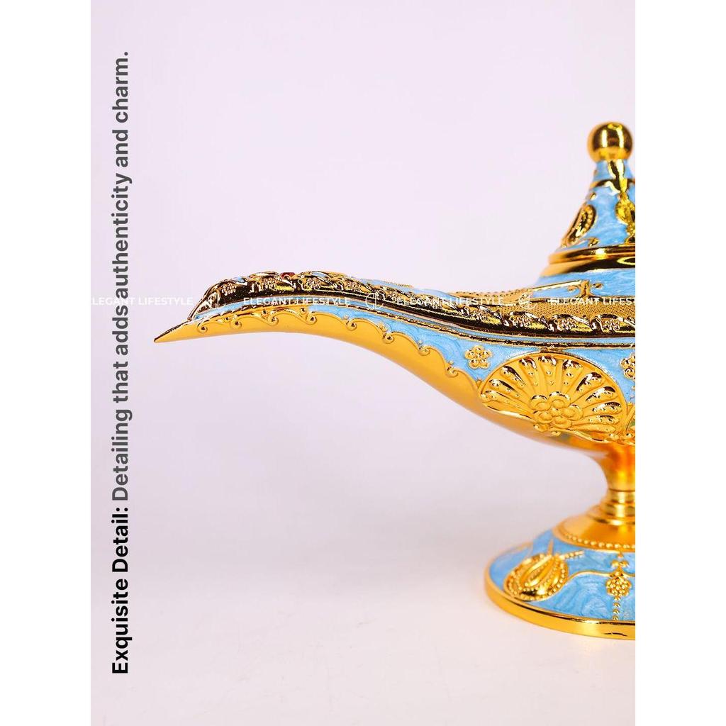 Vintage Aladdin Chirag Lamp-Luxurious Metal Jewelry Box,Decorative Showpiece,Home & Office-12 cm(Gold-Lite Blue)