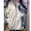 Women's Retro Striped Hooded Cardigan - Plus Velvet Thick Autumn/Winter Loose Fit Zipper Top