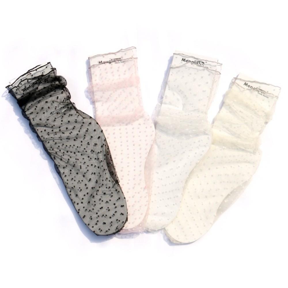 Thin Version Breathable Polka Dot Mesh Socks Transparent JK Mid Tube Socks Summer Sweet Stacked Stockings Student