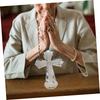 VINTORKY Glass Cross Decorative Cross Statue Christian Cross Figurine Tabletop Cross Figurine Easter Cross Sculpture Blessing