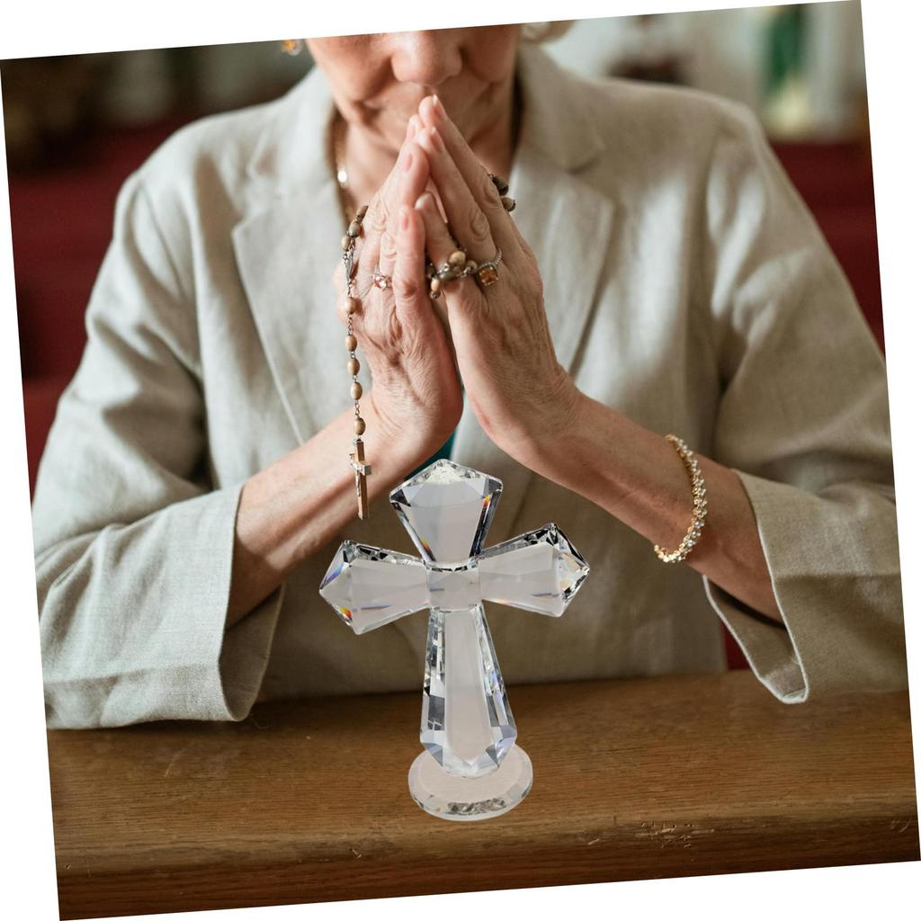 VINTORKY Glass Cross Decorative Cross Statue Christian Cross Figurine Tabletop Cross Figurine Easter Cross Sculpture Blessing