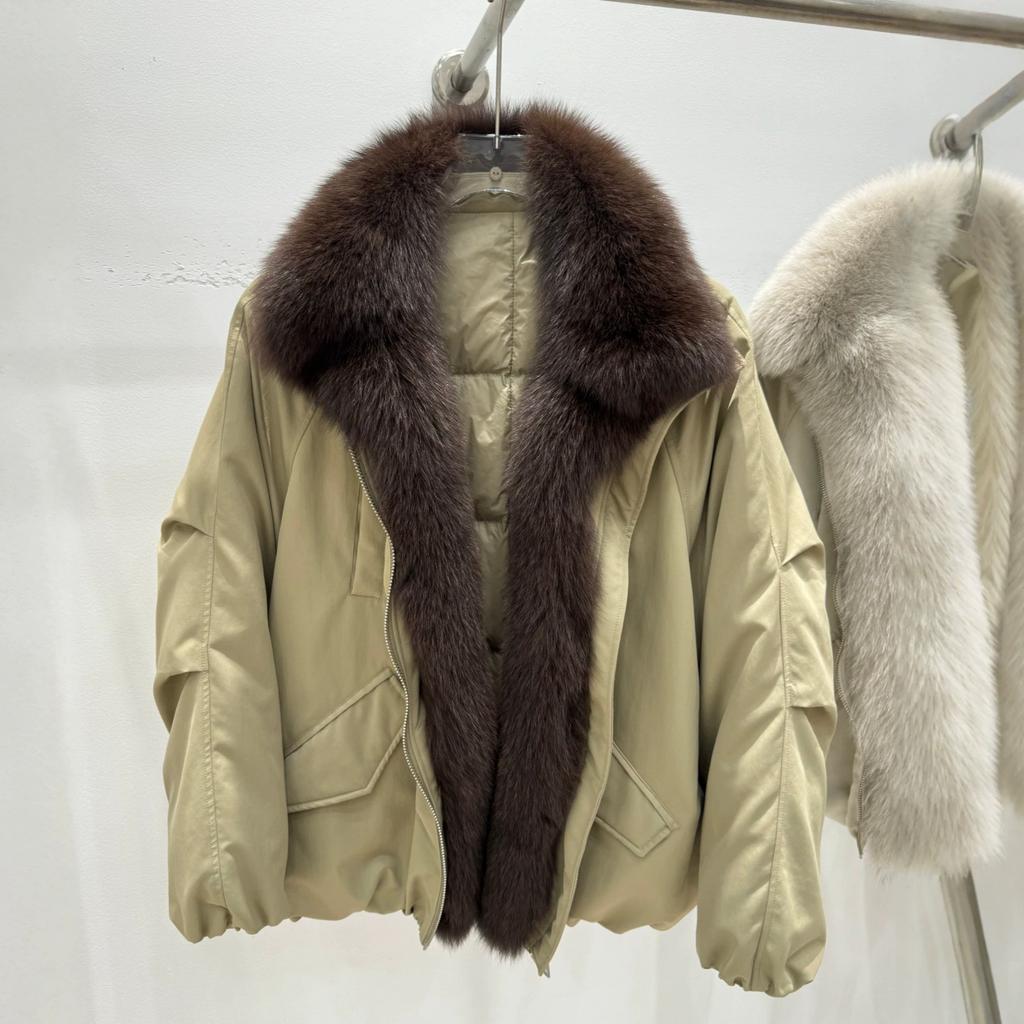Women's autumn and winter new natural removable real fox fur collar fur thickened warm Parker poly down jacket