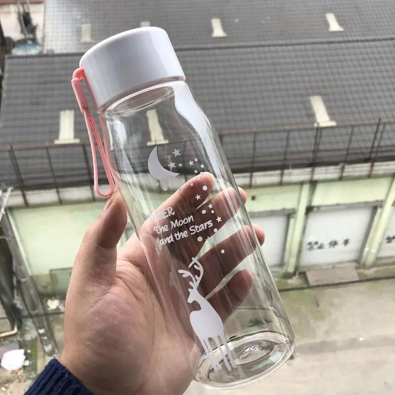 560ml Plastic Water Bottle Creative Deer Pattern Frosted Water Bottle With Portable Rope Outdoor Drinking Bottle Travel Tea Cup