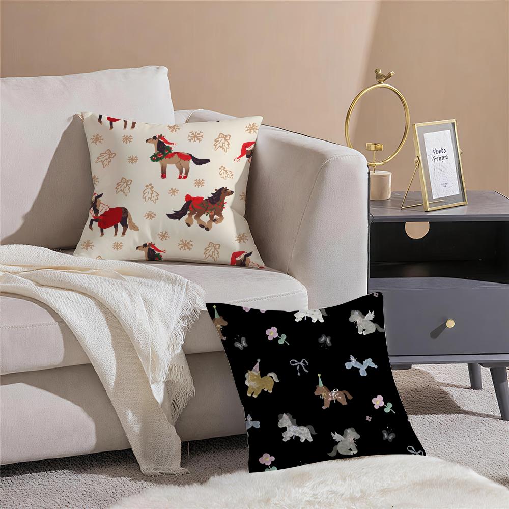 Cute Horse Cushion Cover Throw Pillow Cover Hidden Button Durable Polyester Chair Cushion
