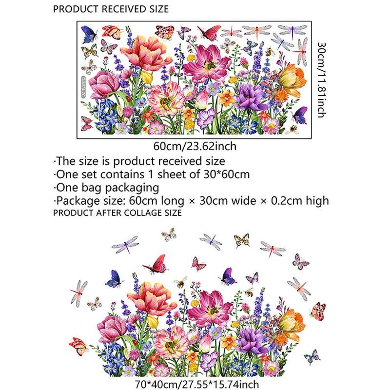 Dwustronna kolorowa naklejka ścienna z motylem i kwiatami, elektrostatyczna pasta do szyb okiennych, widoczna dekoracyjna naklejka ścienna