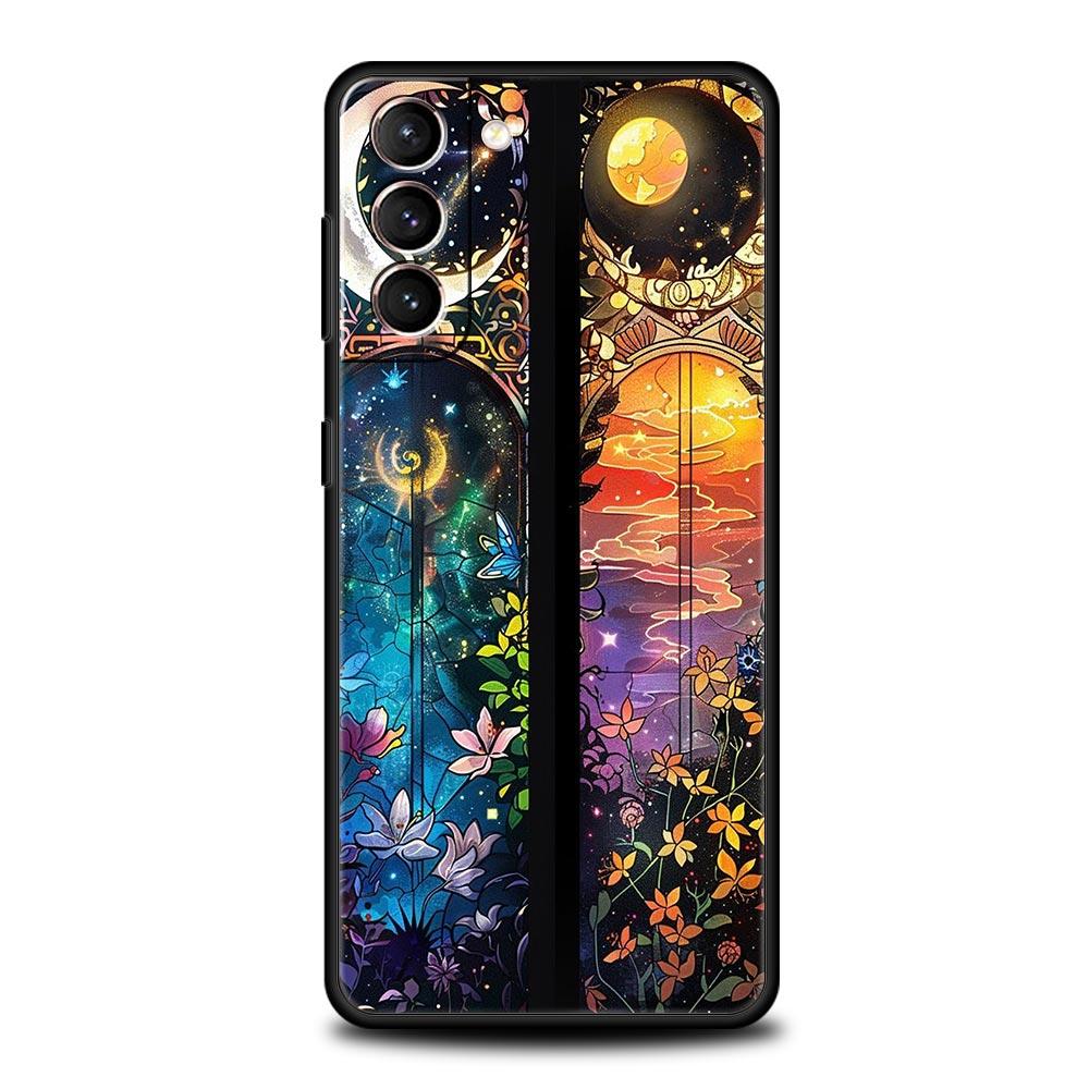 Beautiful Sun Moon Glass Phone Case for Samsung Galaxy S26 S25 S24 S23 S22 S20 S21 FE Ultra S25 Edge Plus 5G Soft TPU Cover Bags