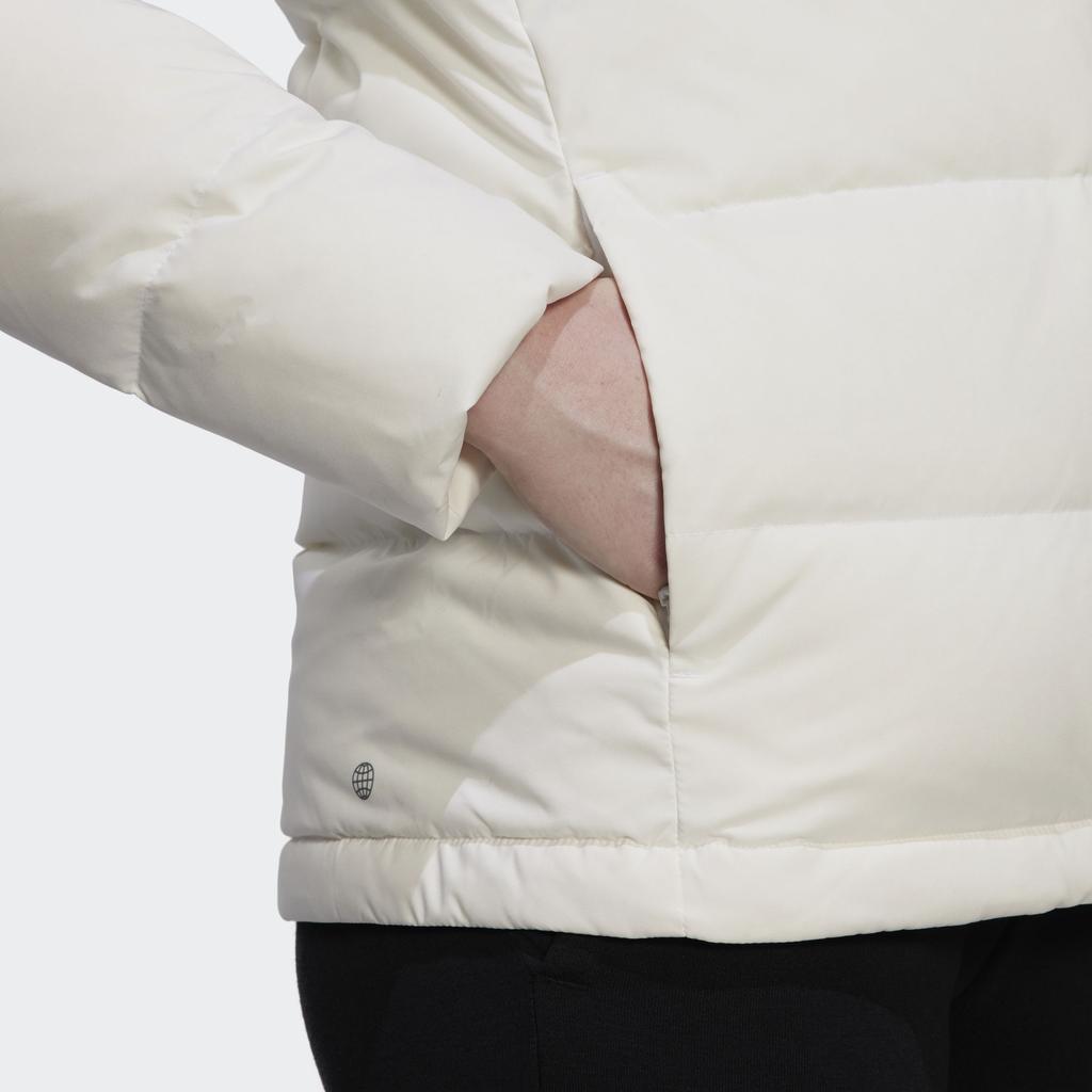 Adidas Solid Color Letter Logo Stand Collar Windbreaker Hooded Long Sleeve Down Jacket Women Outerwear White HG4887