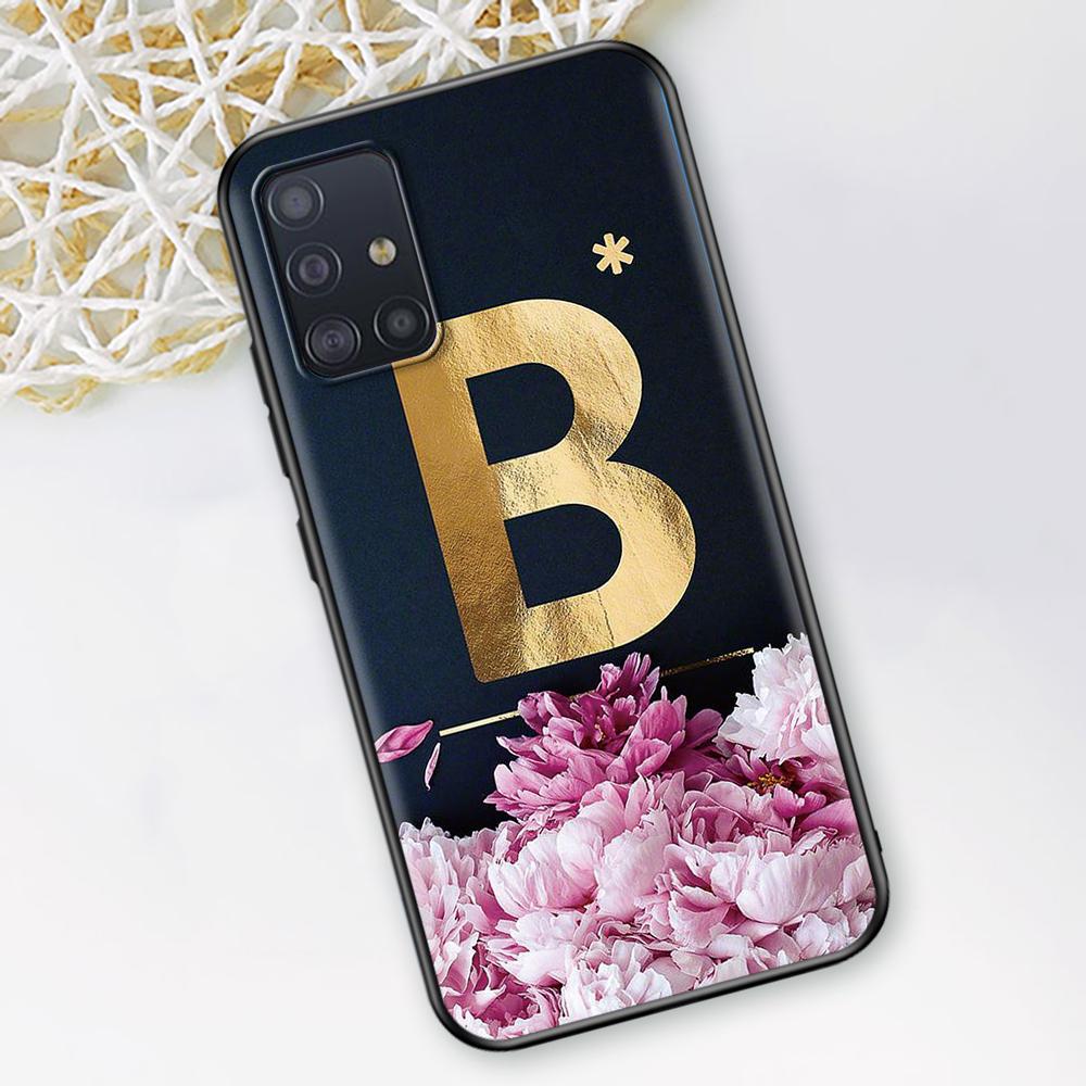 

Чехол с золотыми буквами и цветами для Samsung Galaxy A51 A12 A21s A71 A52 A31 A32 A02s A72 A11 A41 A22 A01, черный мягкий чехол Samsung A50