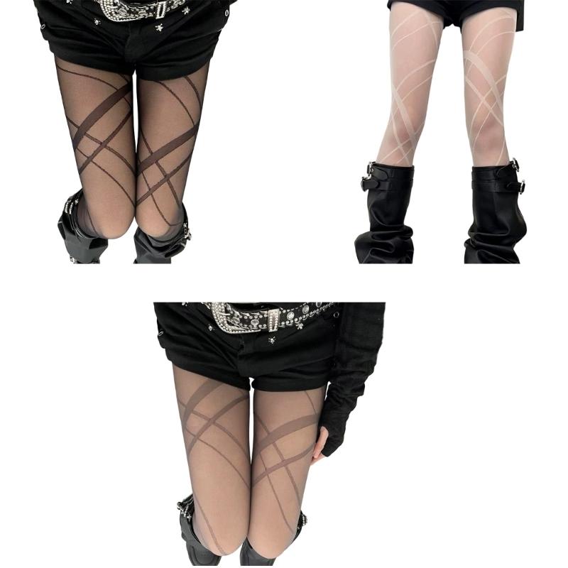 Women's Irregular Crisscross Pattern Nylon Tights Stockings Sheer Pantyhose For Professional Outfits Or Casual Event