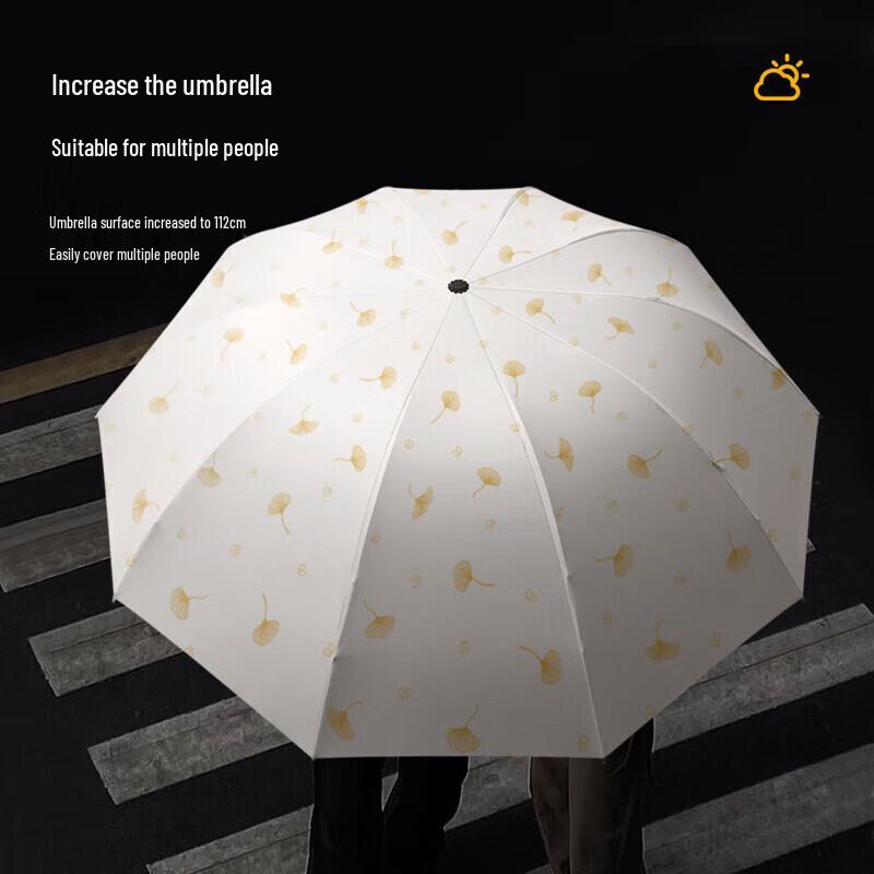 Mido Ginkgo Leaf Black-Coated Three-Fold Sun/Rain Umbrella