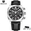 Benyar New 43mm Luminous Dial Men's Sports Quartz Watch Chronograph 50M Waterproof Business Wristwatch Relogios Masculino