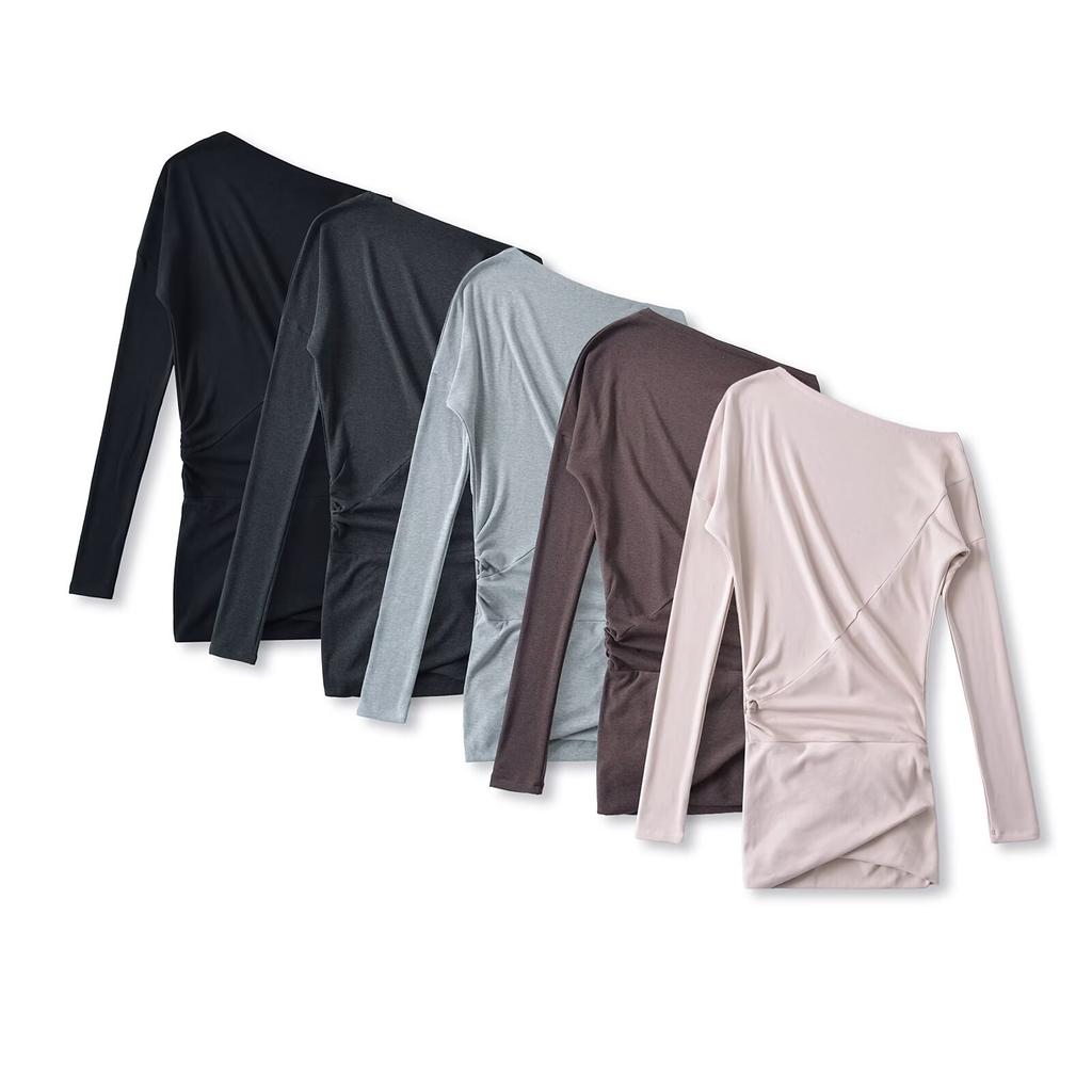 American vintage off-shoulder asymmetrical long-sleeve dress for women, new autumn pure and alluring spicy girl waist-cinching slimming pencil skirt