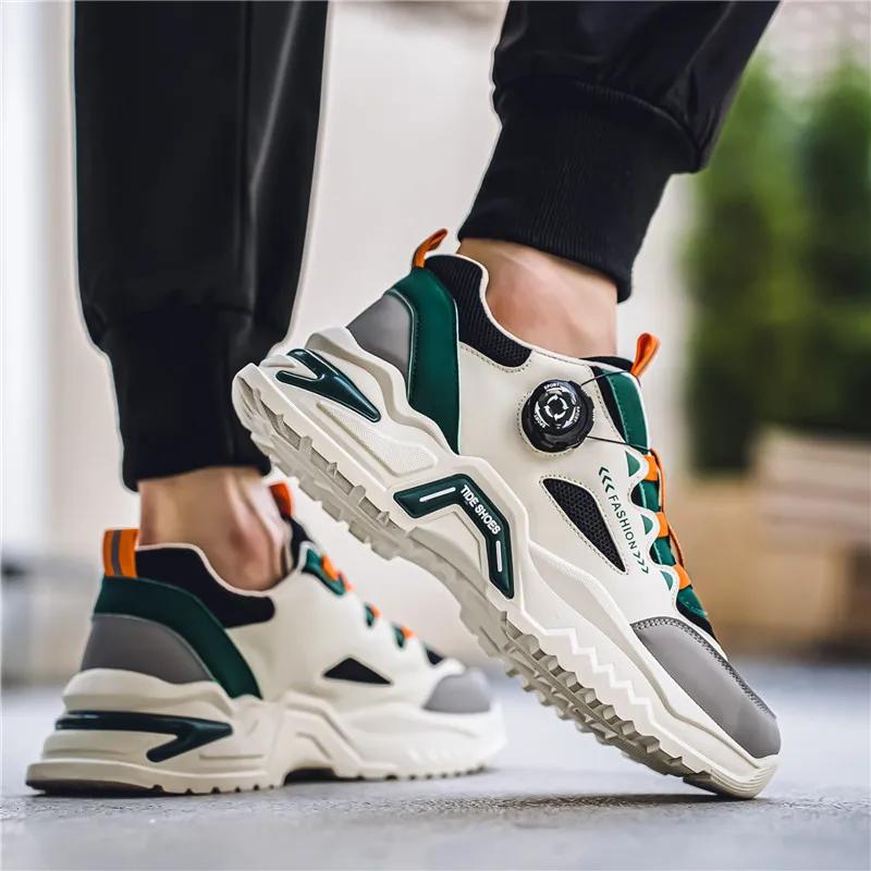 Men's Korean Rotating Buckle Fashion Casual Sports Shoes Four Season Soft Soled Non Slip Outdoor