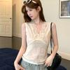 ~ Summer new simple temperament stacked inside lace V-neck vest slim short top women's clothing
