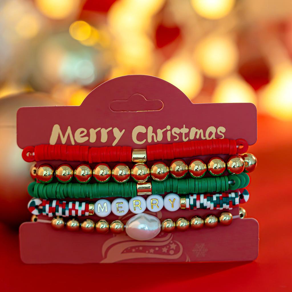 

Holiday Soft Clay Handmade Bracelets With Colorful Irregular Beads For Gift Giving Style C