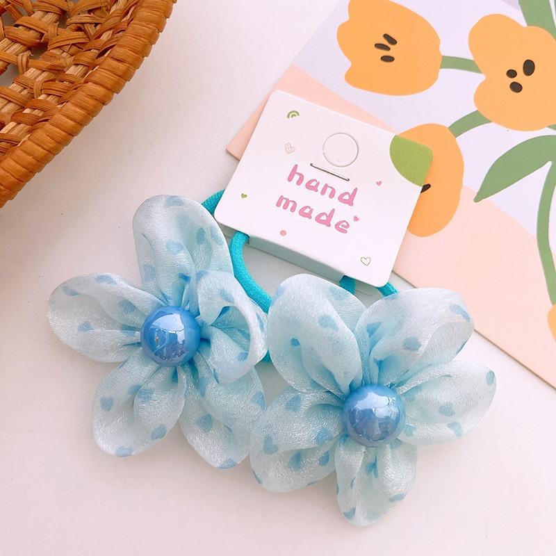Kawaii Pearl Flower Scrunchie Children Baby Girls Elastic Hair Rubber Band Accessories Tie Hair Rope Headdress Headwear Ornament