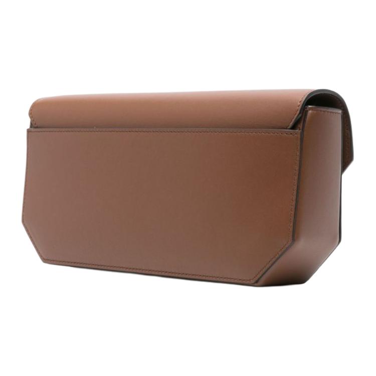Bally Emblem Adjustable Shoulder Strap Magnetic Closure Calfskin Shoulder Bag Women Shoulder Bag Brown Gold 6307153