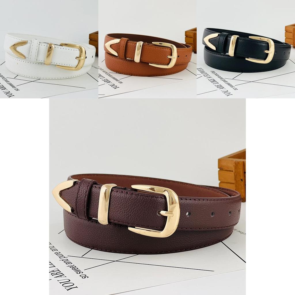 Vintage Pu Womens Belt With Gold Alloy Buckle For Casual Work And Everyday Style
