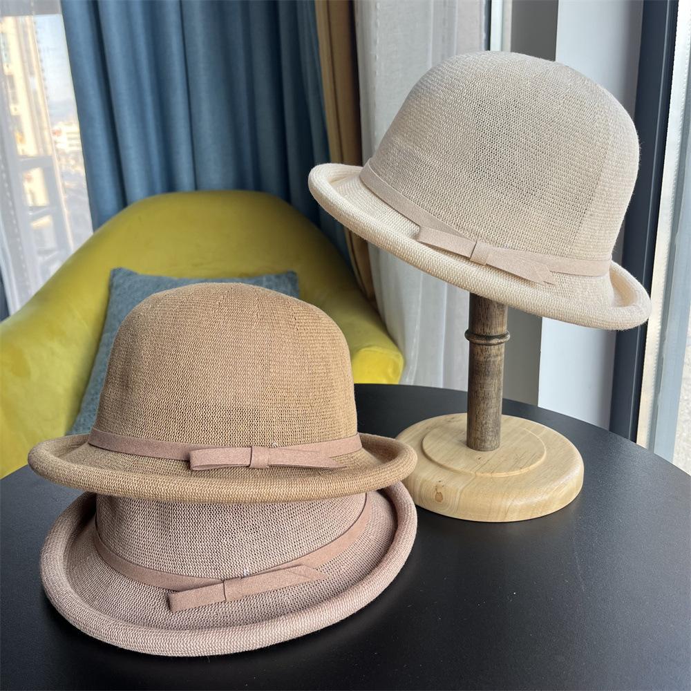 Andningsbar solhatt i bomull och linne dam retro kupolhatt mångsidig fiskarhatt basinhatt solskydd solhatt